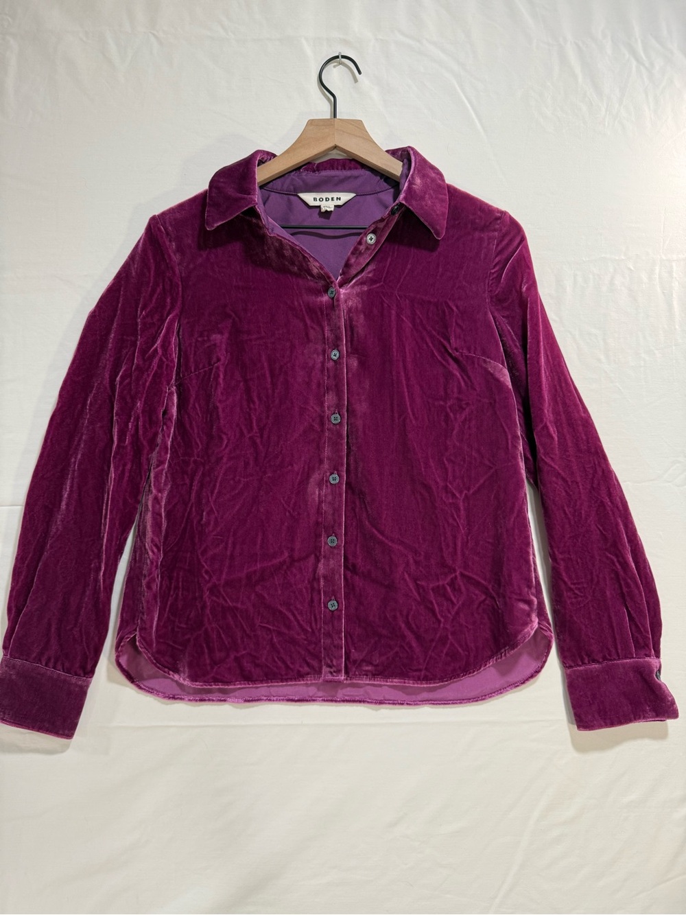 Boden Velvet Button-Down Shirt - Plum
